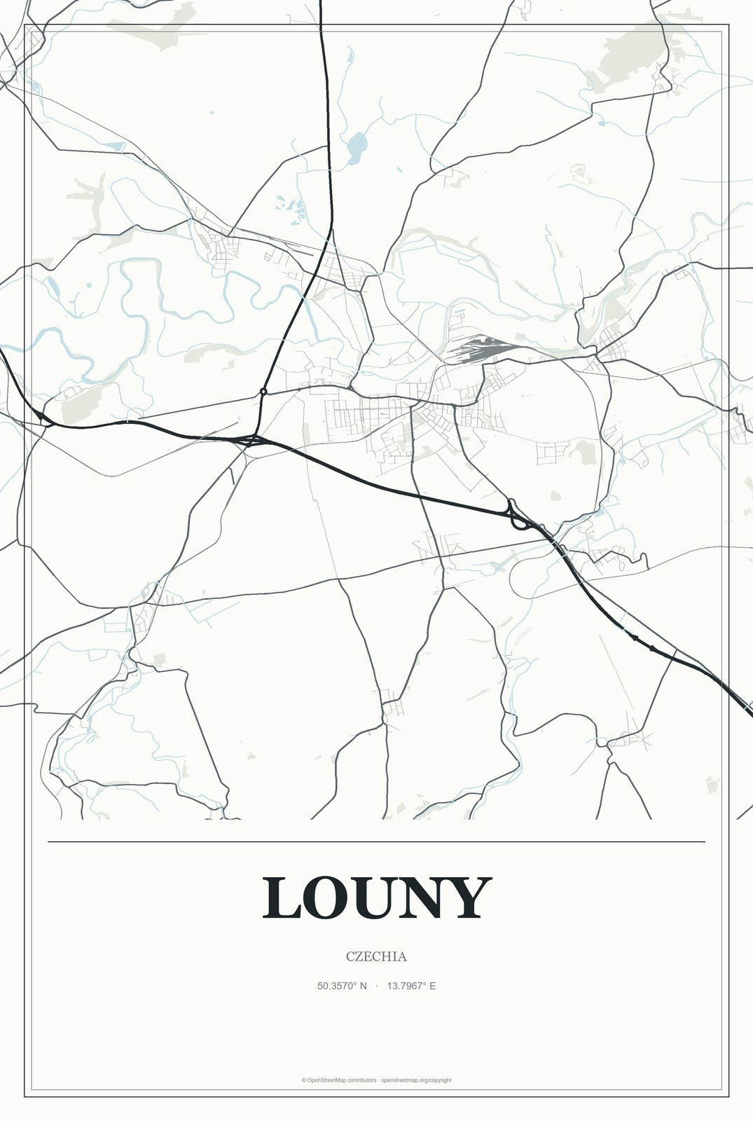 Louny, Czechia City Map Aluminum Sign in Gallery Air style