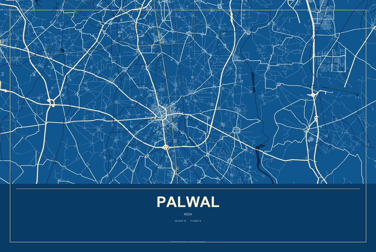 Palwal, India City Map Aluminum Sign in Harbor Cobalt style