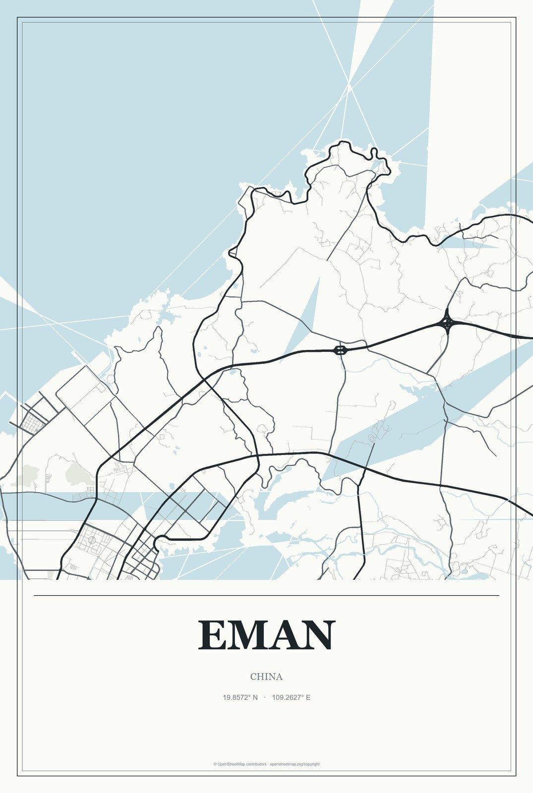Eman, China City Map Aluminum Sign in Gallery Air style