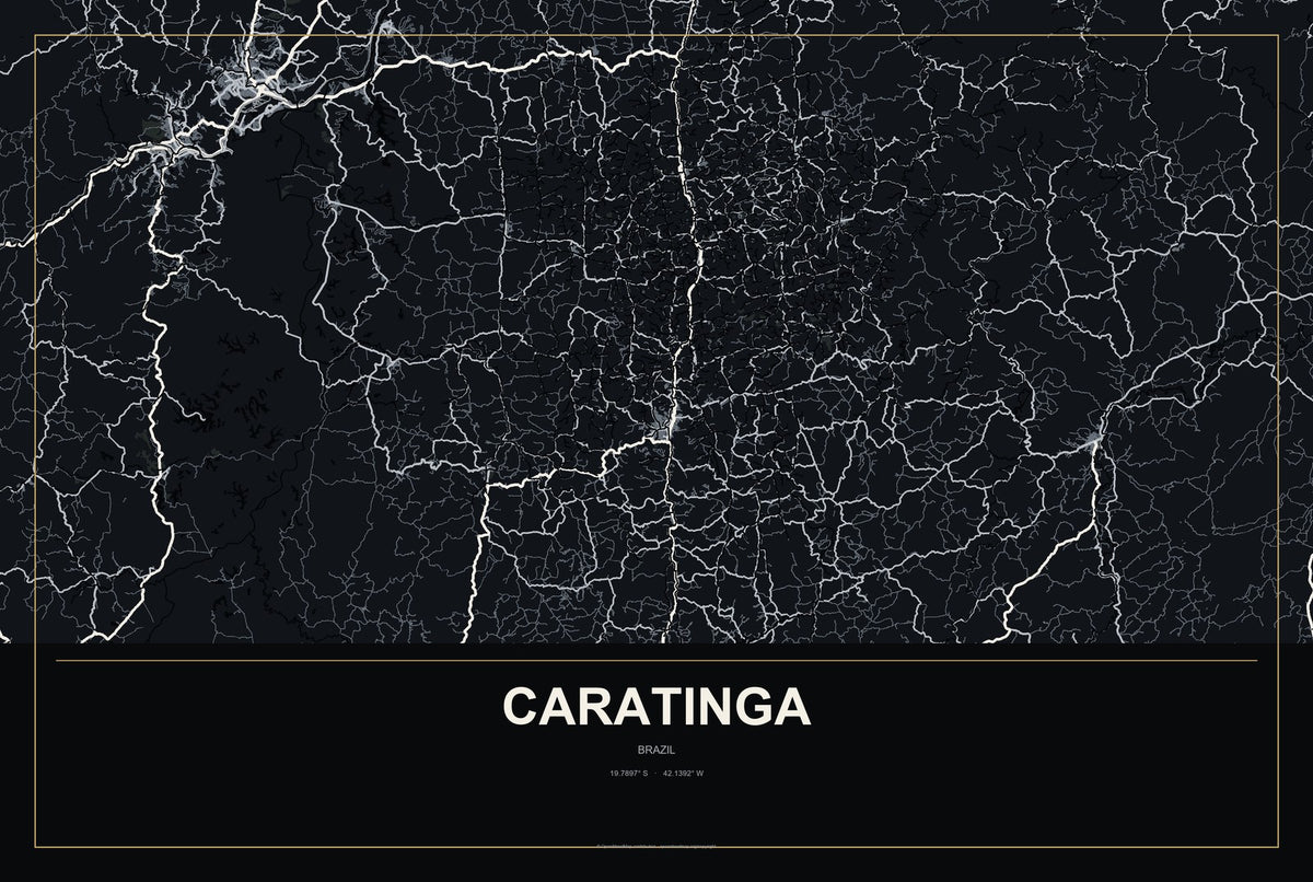 Caratinga, Brazil City Map Aluminum Sign in Metropolitan Noir style