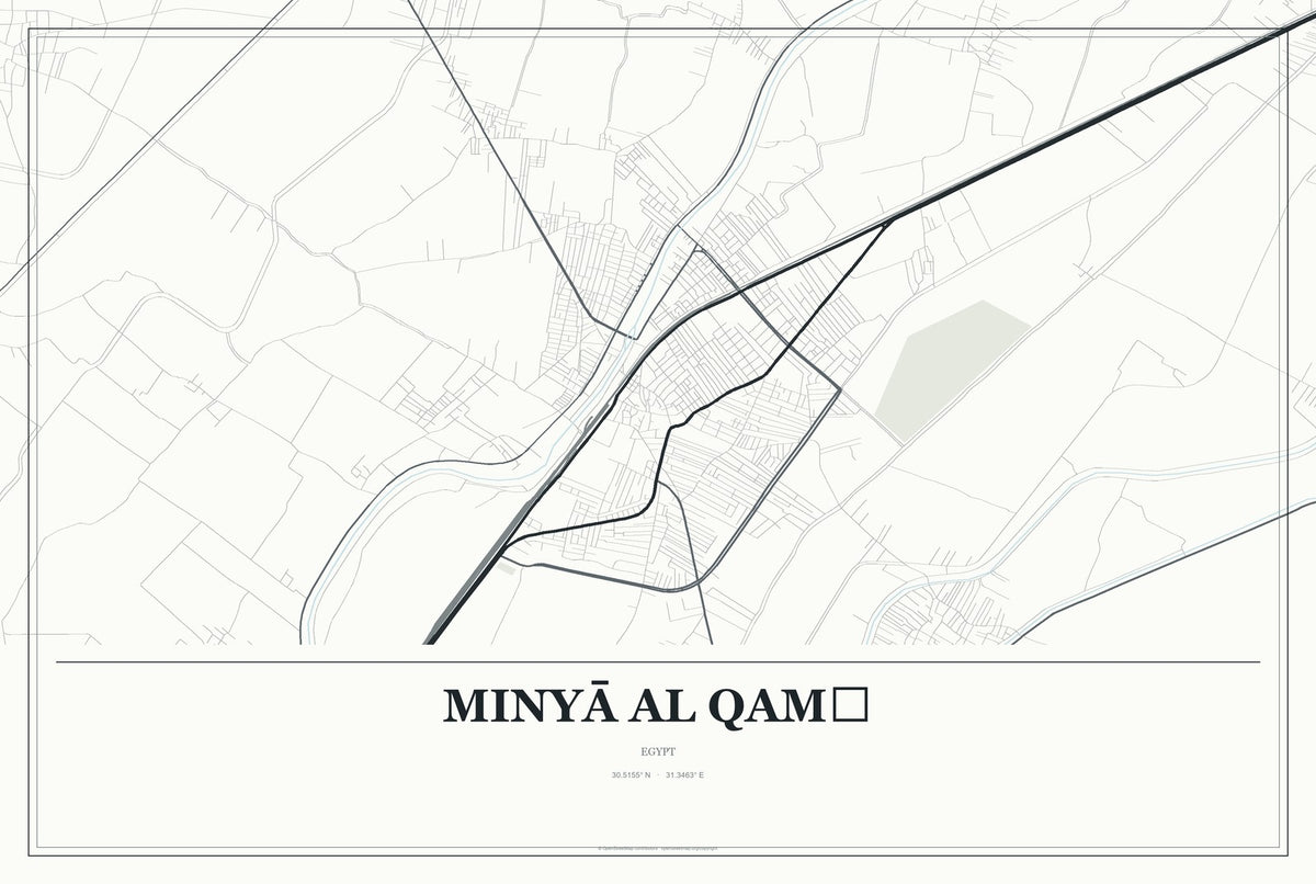 Minyā al Qamḩ, Egypt City Map Aluminum Sign in Gallery Air style