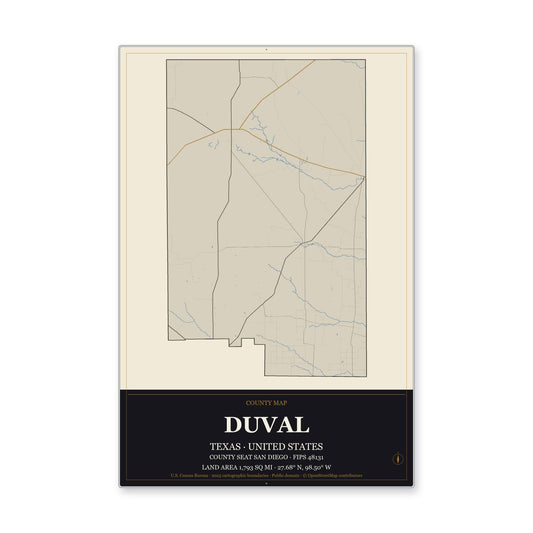 Duval County, Texas Map Aluminum Sign in Museum Plaque style