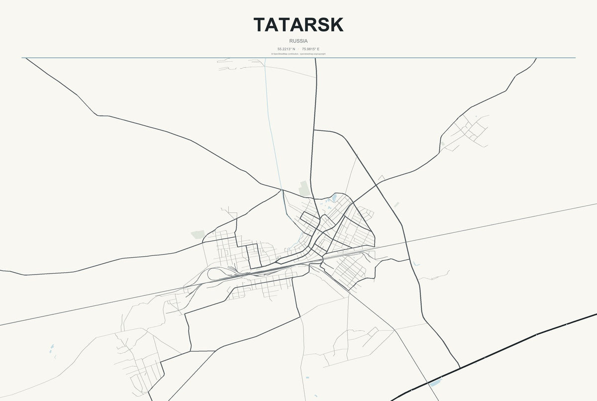 Tatarsk, Russia City Map Aluminum Sign in Headline Atlas style