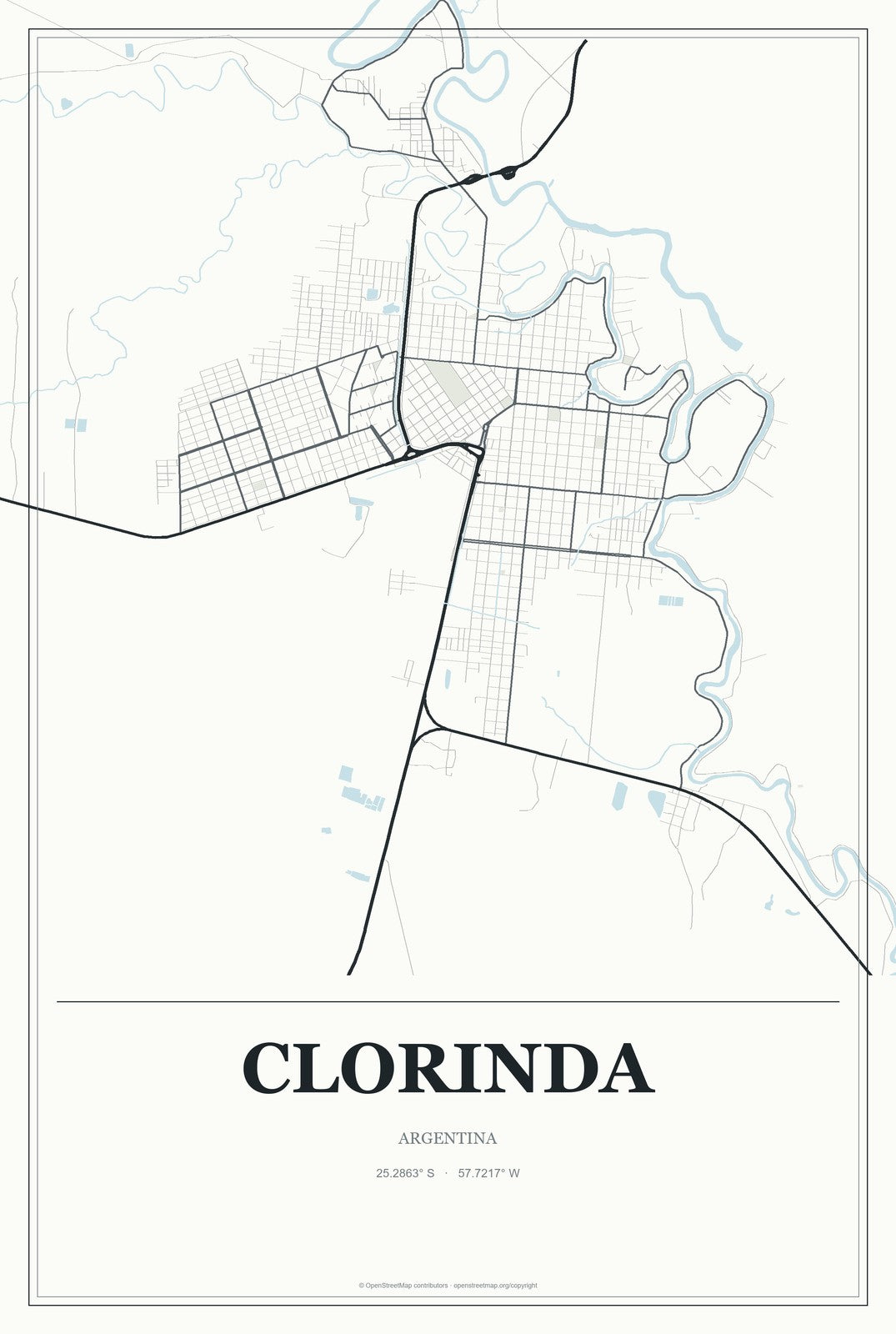 Clorinda, Argentina City Map Aluminum Sign in Gallery Air style