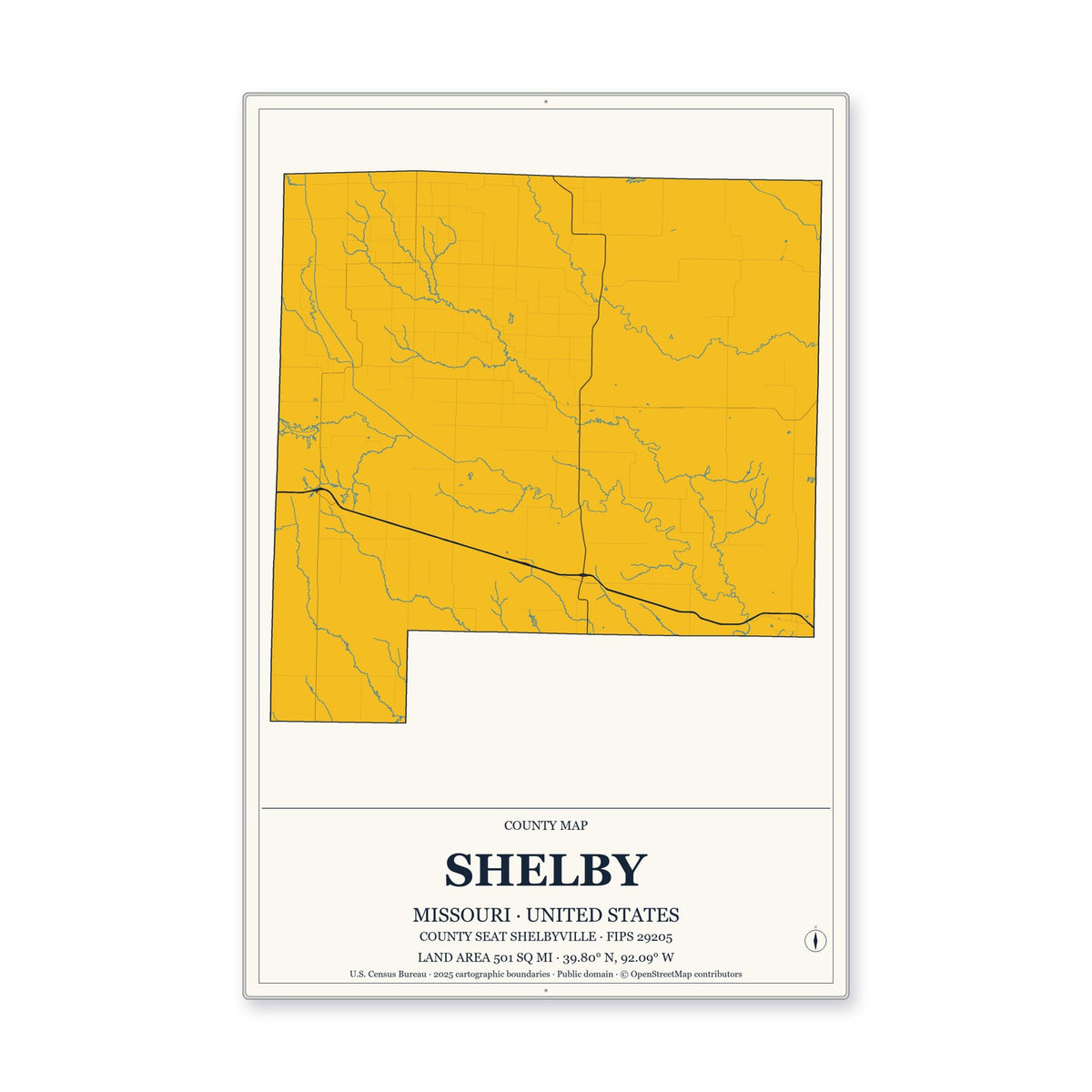Shelby County, Missouri Map Aluminum Sign in Citrine Modern style