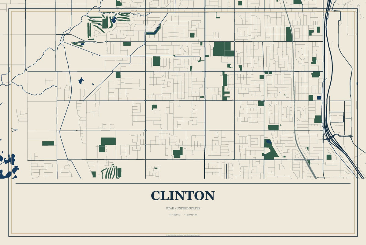 Clinton, Utah City Map Aluminum Sign in Coastal Cutout style