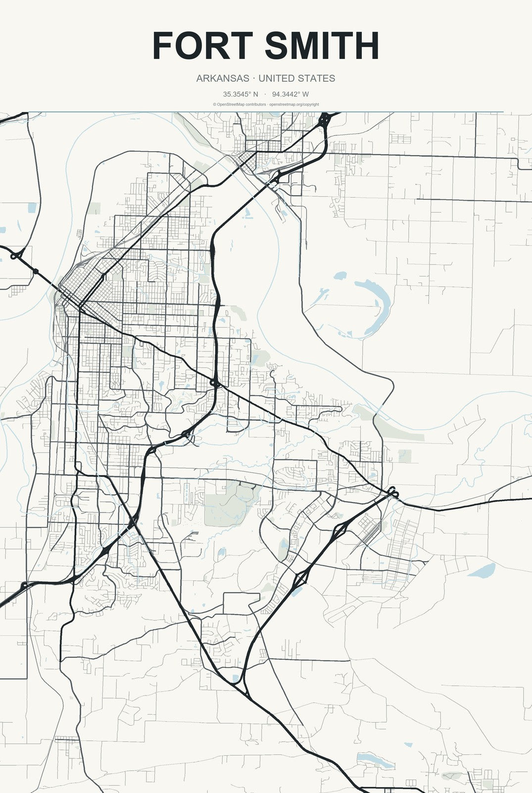 Fort Smith, Arkansas City Map Aluminum Sign in Headline Atlas style