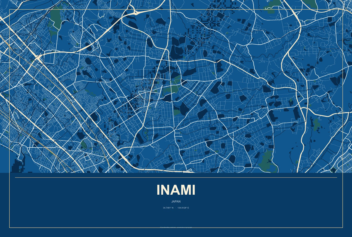 Inami, Japan City Map Aluminum Sign in Harbor Cobalt style