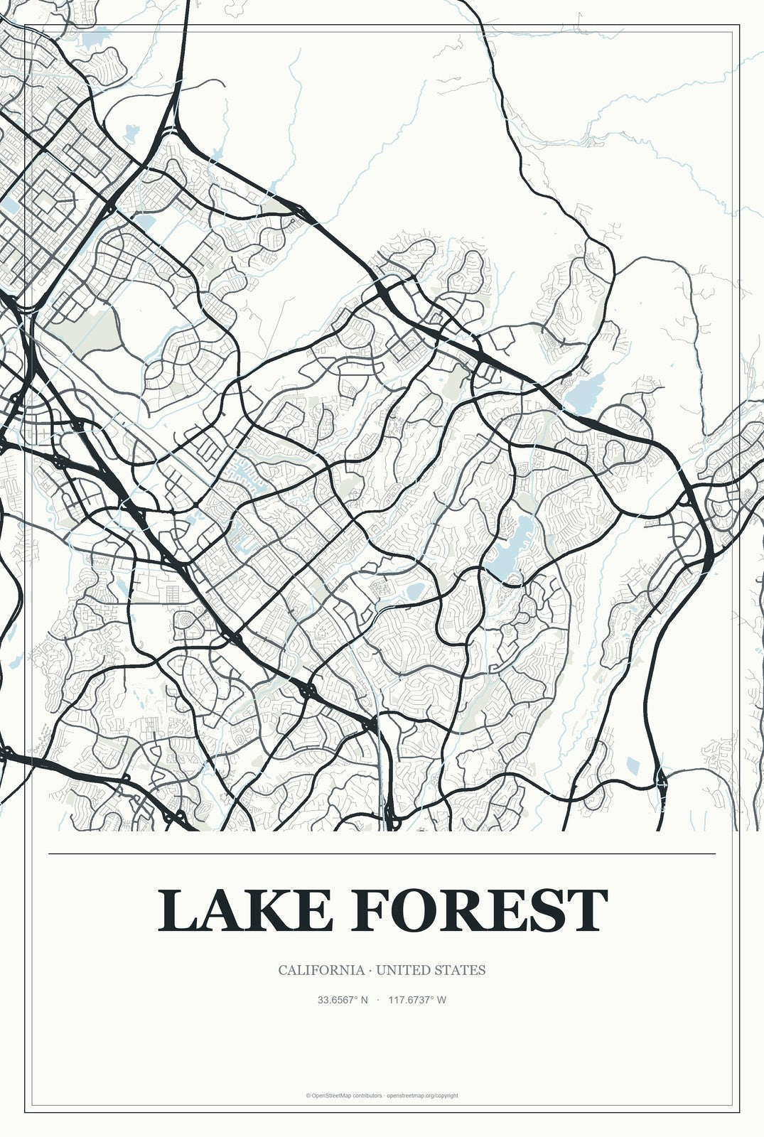 Lake Forest, California City Map Aluminum Sign in Gallery Air style