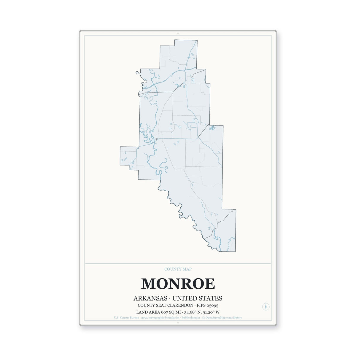 Monroe County, Arkansas Map Aluminum Sign in Gallery Air style