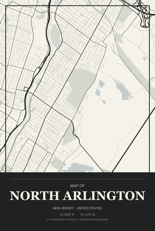 North Arlington, New Jersey City Map Aluminum Sign in Museum Plaque style