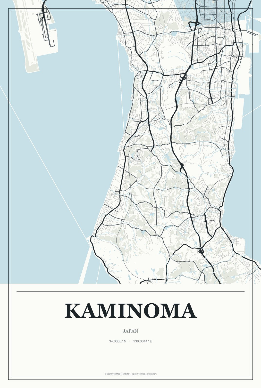 Kaminoma, Japan City Map Aluminum Sign in Gallery Air style