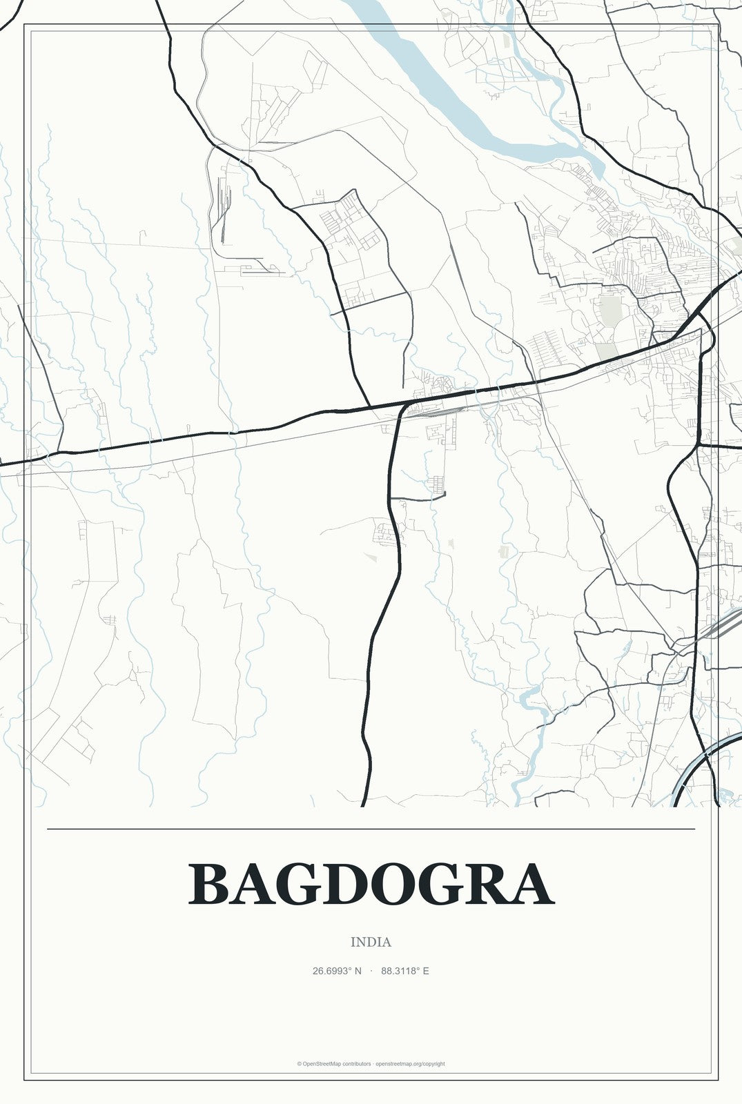 Bagdogra, India City Map Aluminum Sign in Gallery Air style