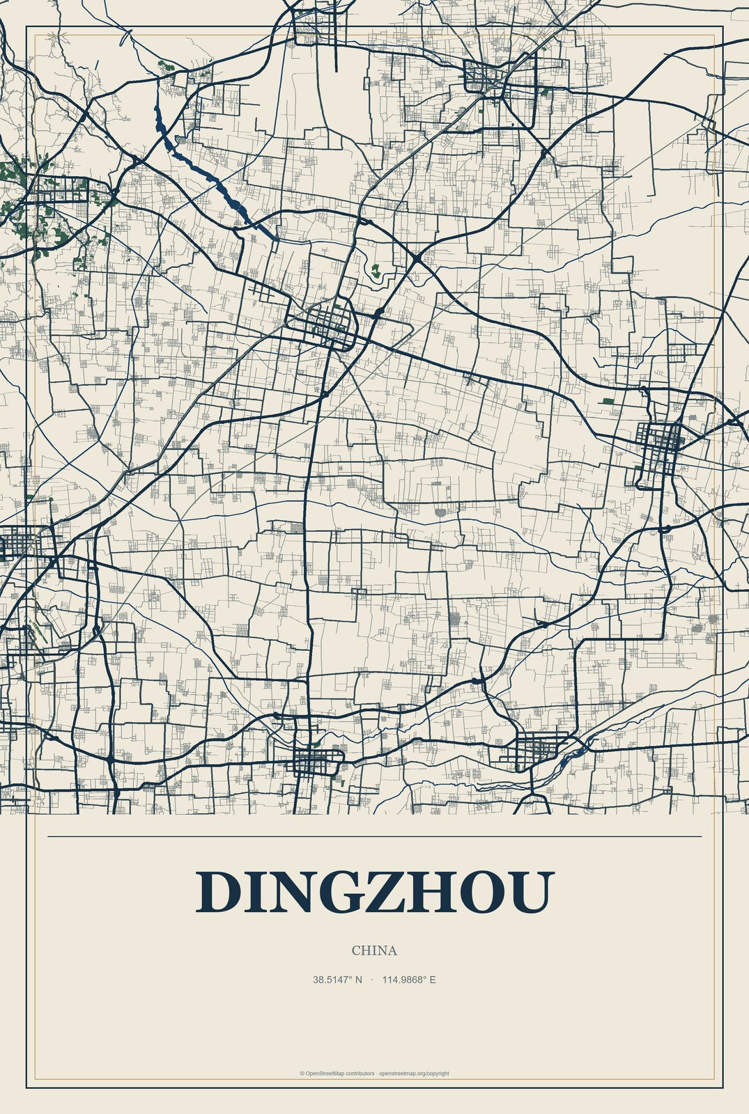Dingzhou, China City Map Aluminum Sign in Coastal Cutout style