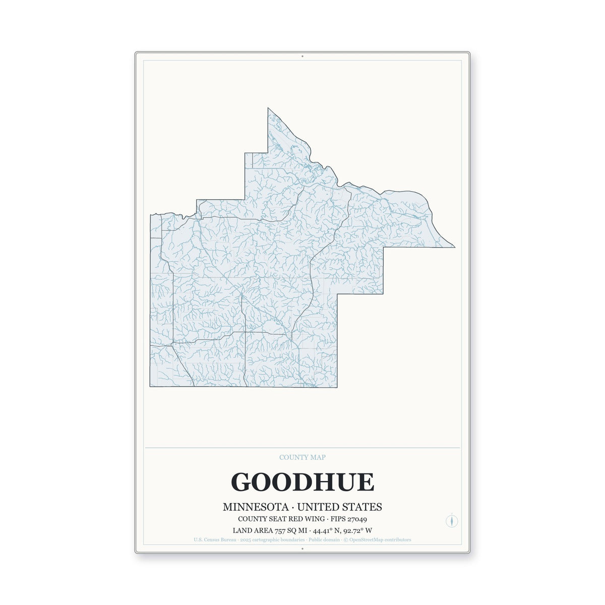 Goodhue County, Minnesota Map Aluminum Sign in Gallery Air style