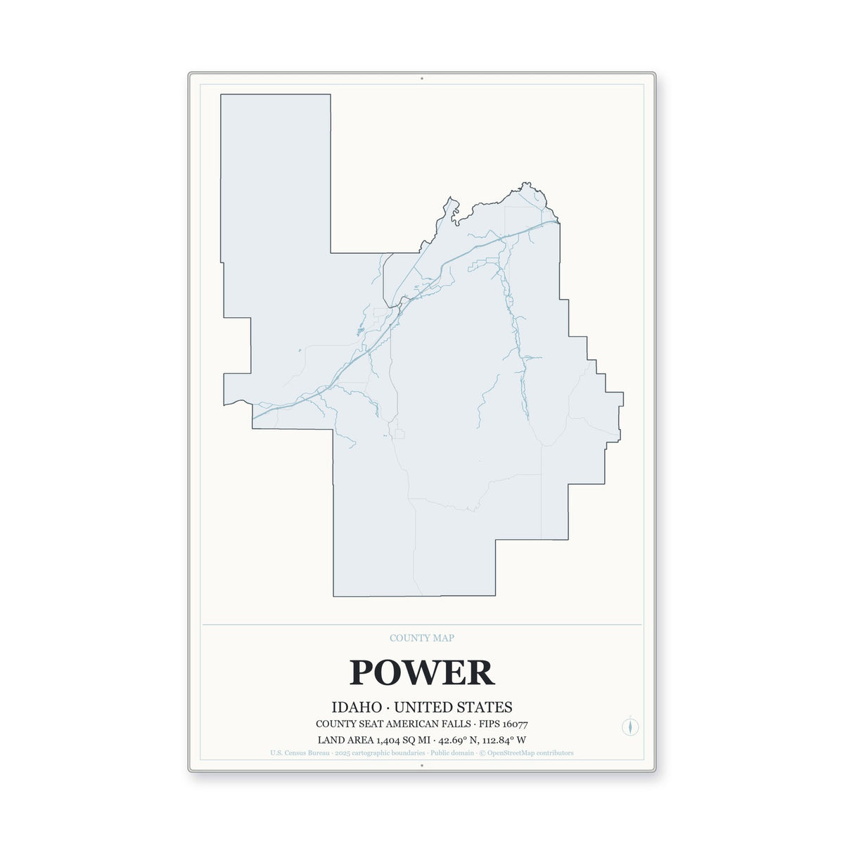Power County, Idaho Map Aluminum Sign in Gallery Air style