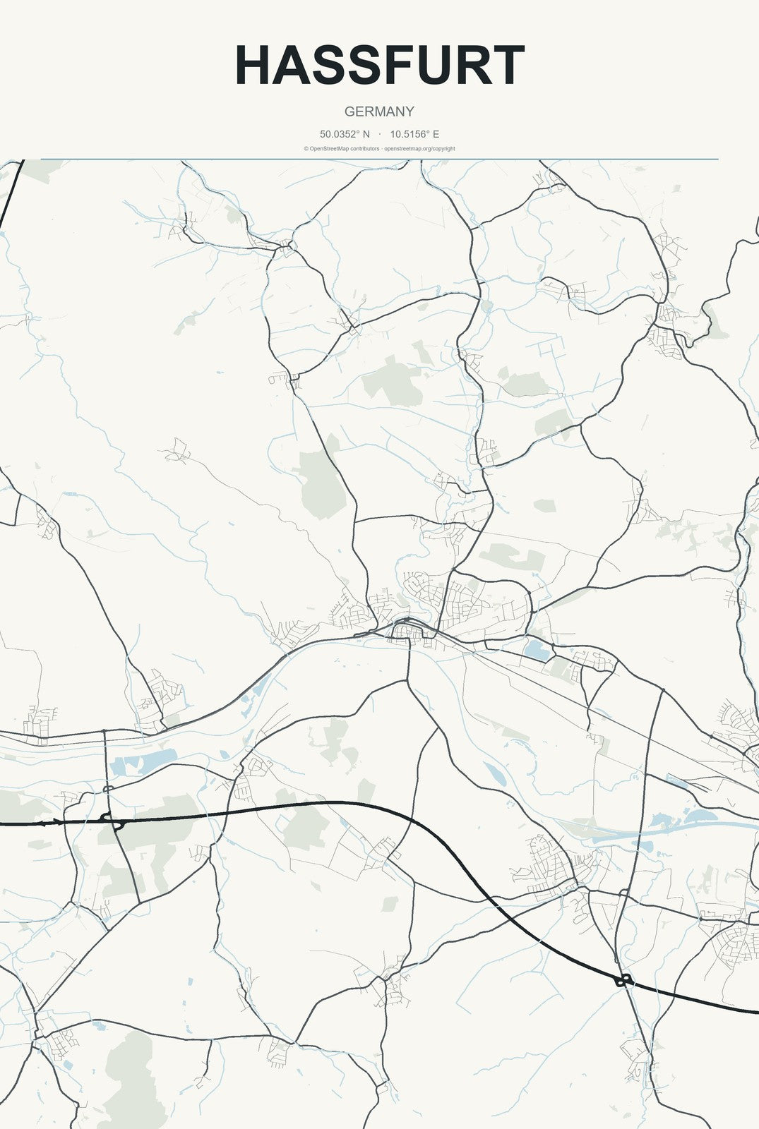 Haßfurt, Germany City Map Aluminum Sign in Headline Atlas style