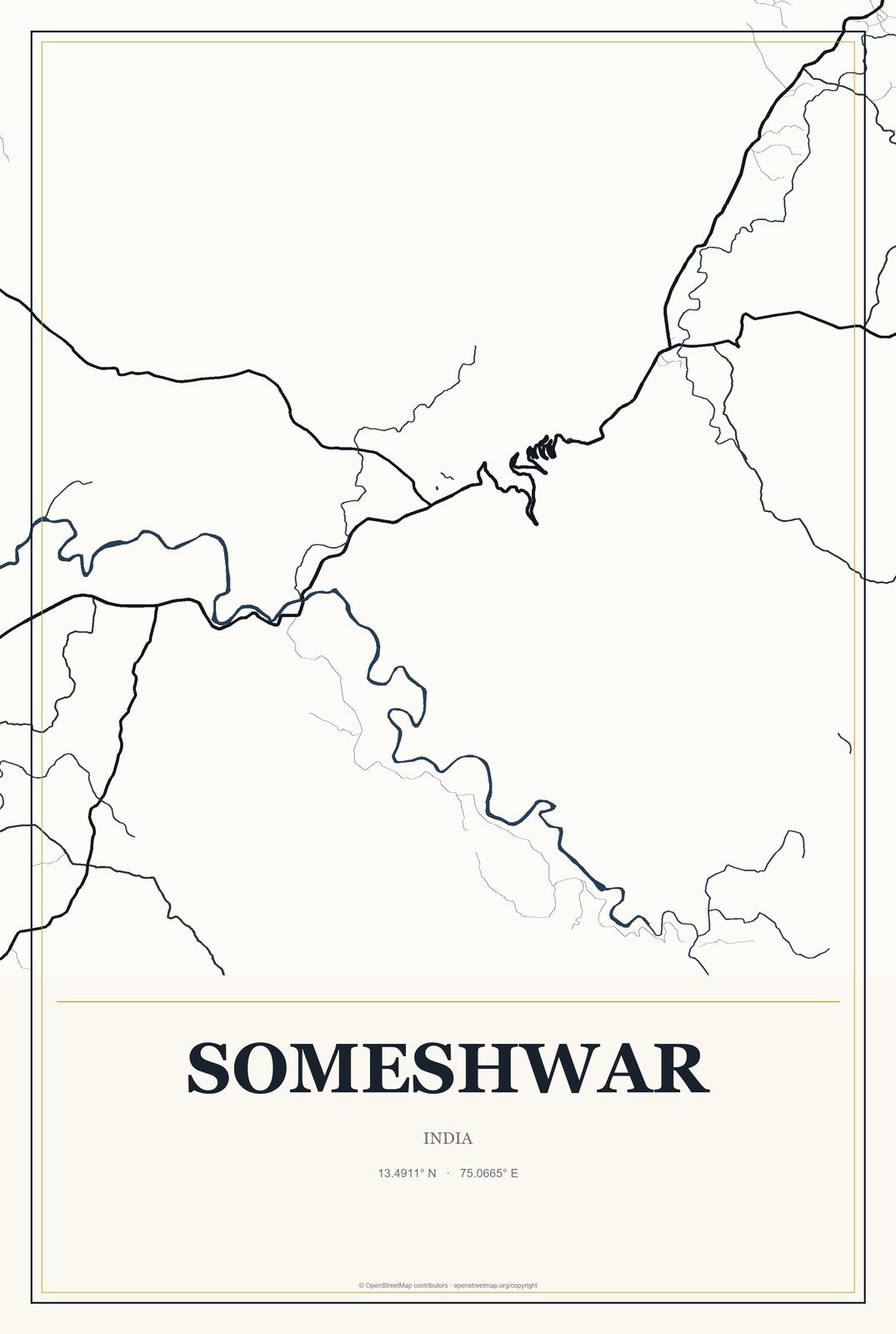 Someshwar, India City Map Aluminum Sign in Citrine Modern style