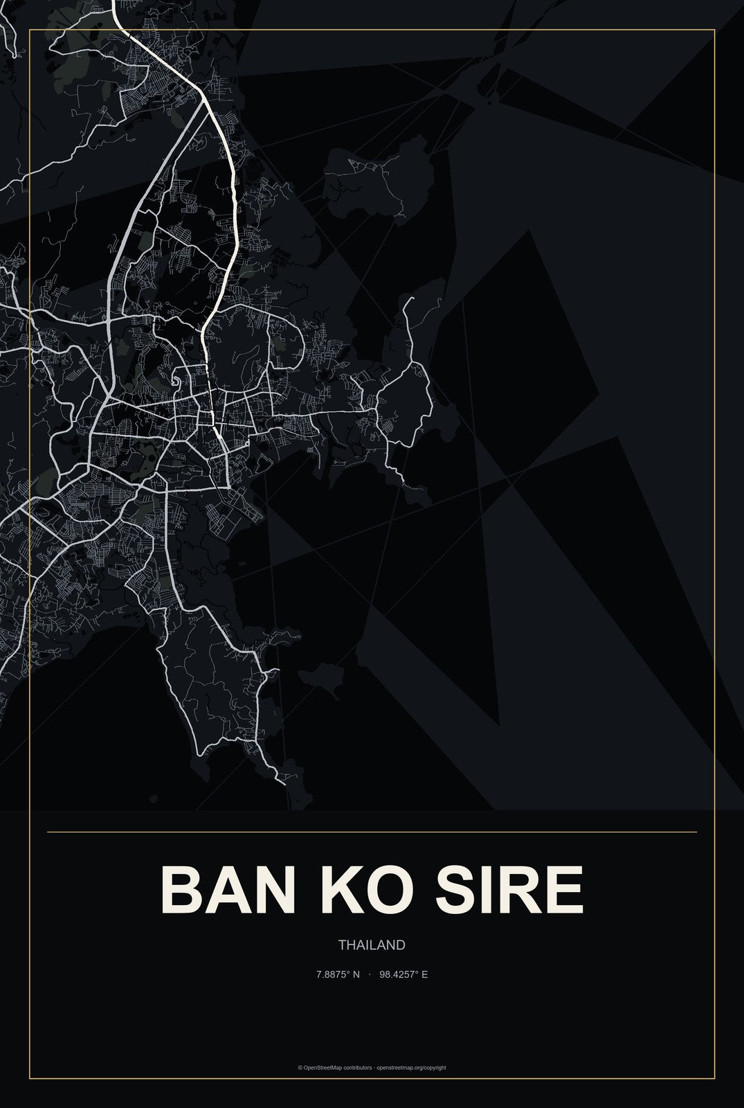 Ban Ko Sire, Thailand City Map Aluminum Sign in Metropolitan Noir style