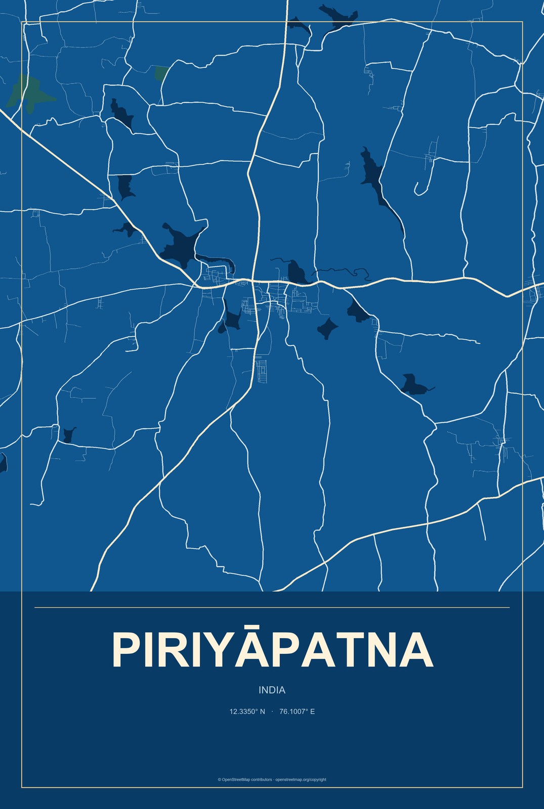 Piriyāpatna, India City Map Aluminum Sign in Harbor Cobalt style