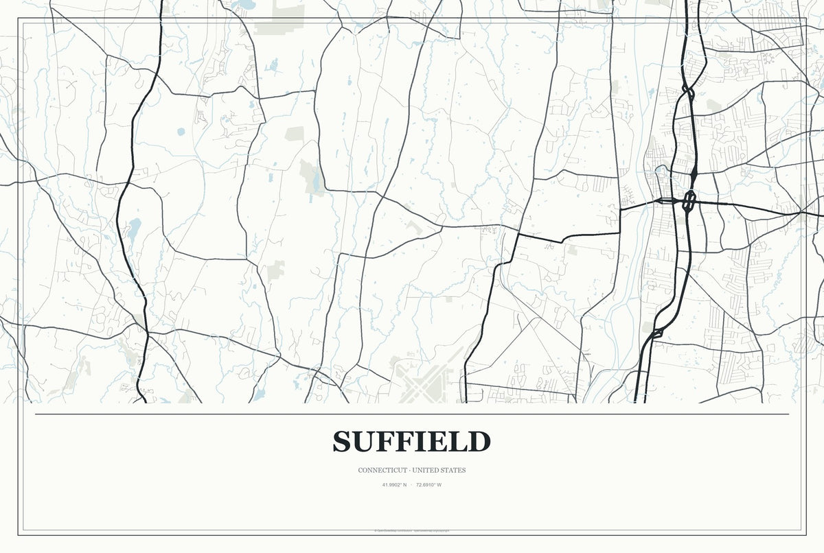 Suffield, Connecticut City Map Aluminum Sign in Gallery Air style