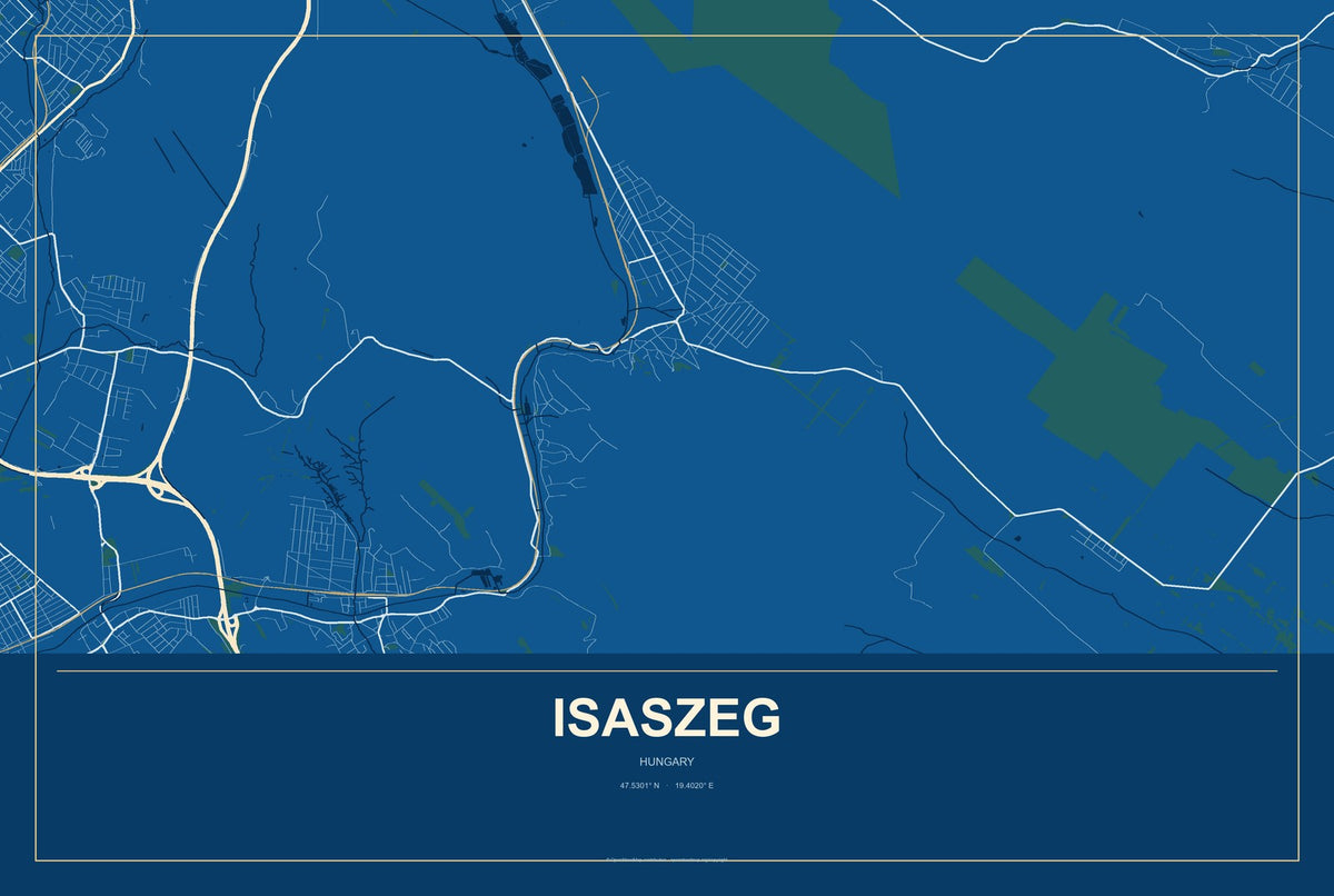 Isaszeg, Hungary City Map Aluminum Sign in Harbor Cobalt style