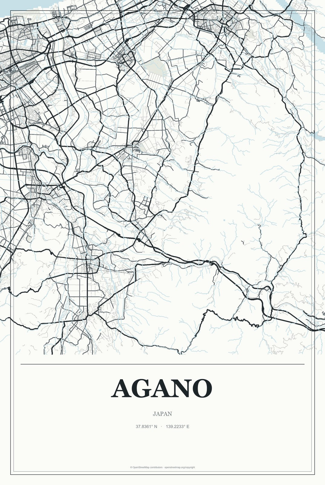 Agano, Japan City Map Aluminum Sign in Gallery Air style
