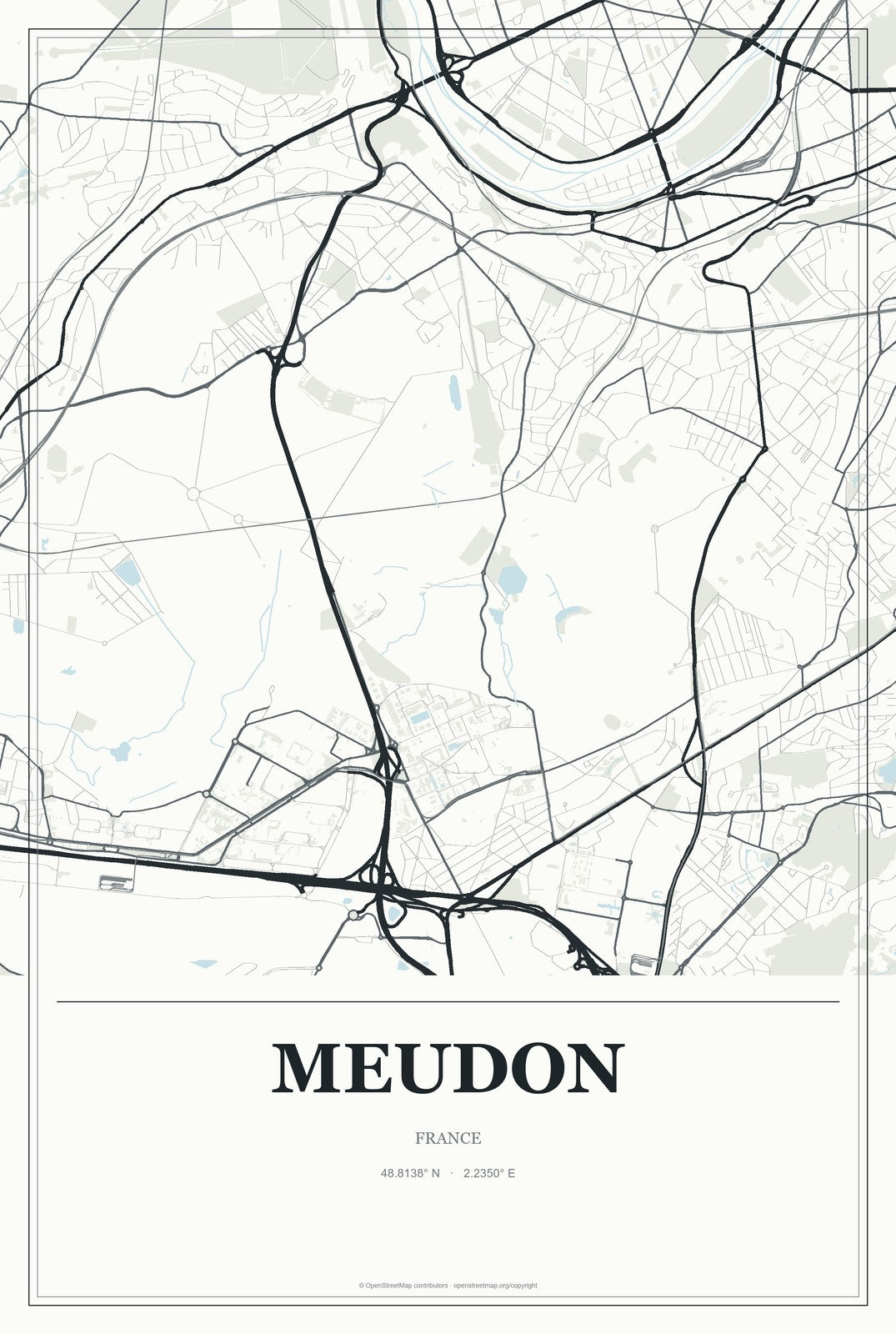 Meudon, France City Map Aluminum Sign in Gallery Air style