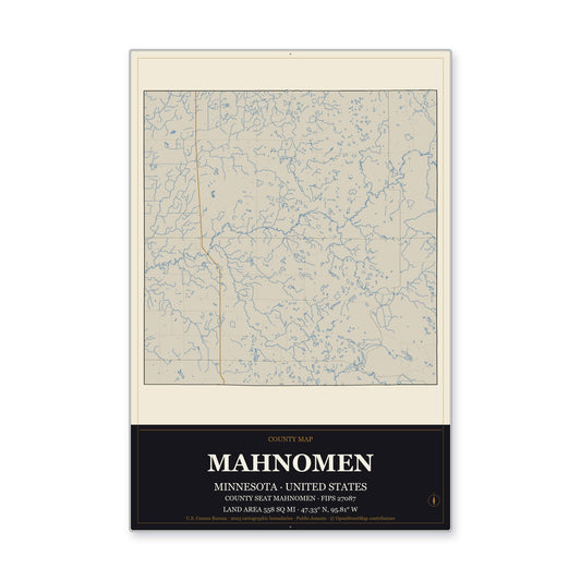 Mahnomen County, Minnesota Map Aluminum Sign in Museum Plaque style