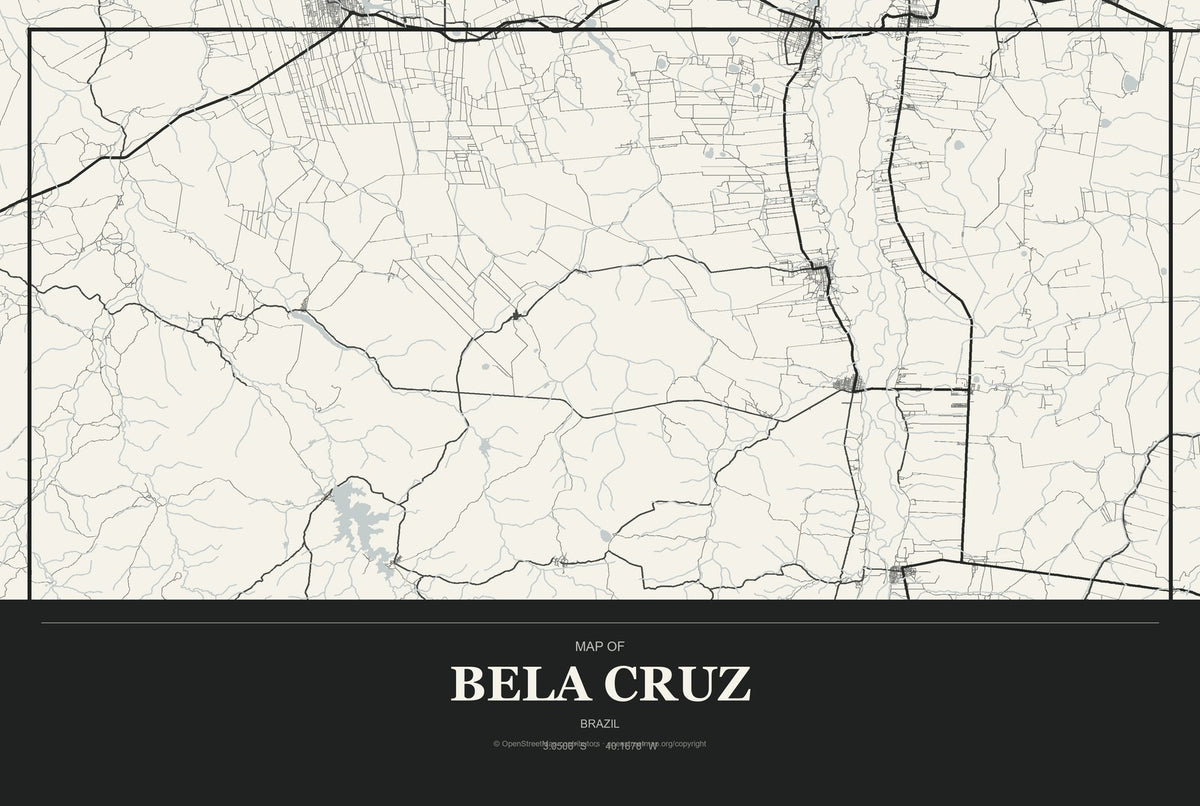 Bela Cruz, Brazil City Map Aluminum Sign in Museum Plaque style
