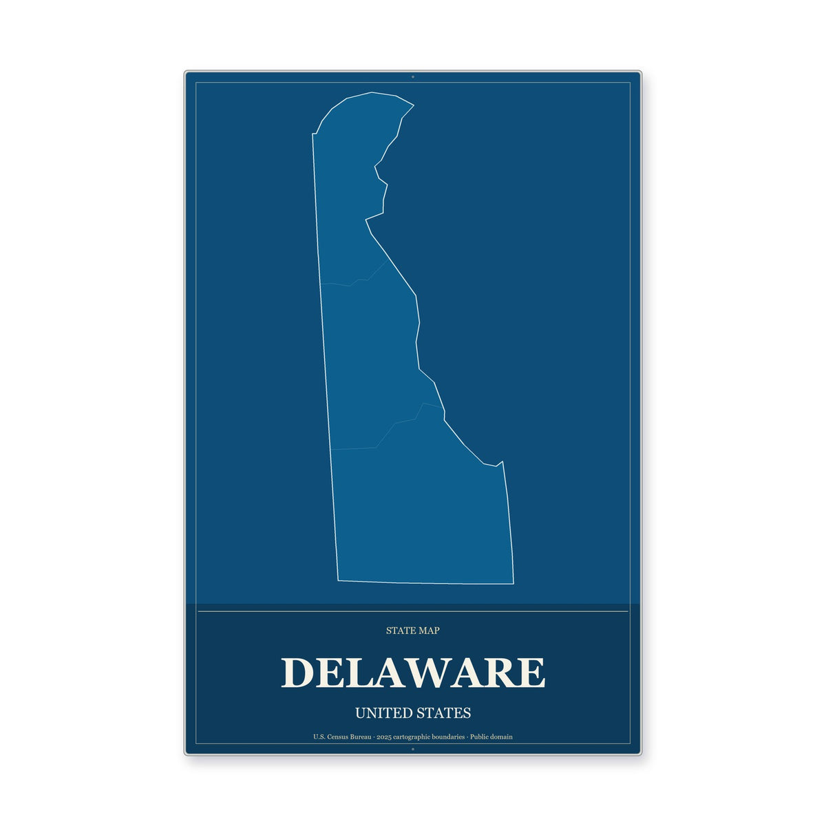 Delaware state map aluminum sign in Harbor Cobalt style