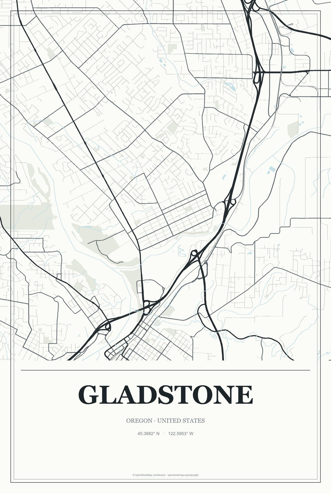 Gladstone, Oregon City Map Aluminum Sign in Gallery Air style
