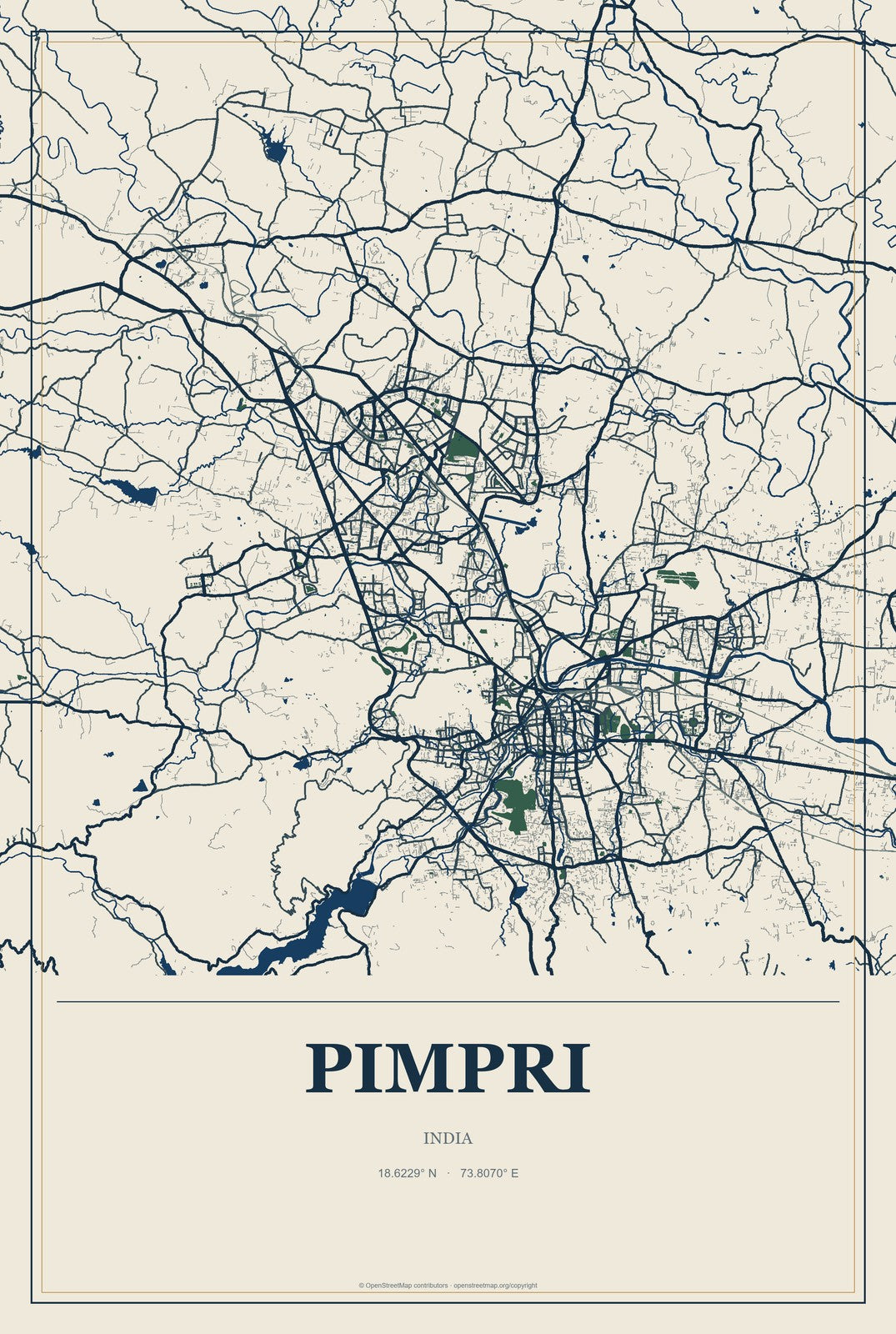 Pimpri, India City Map Aluminum Sign in Coastal Cutout style