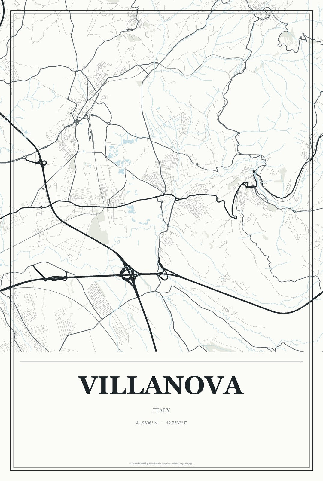 Villanova, Italy City Map Aluminum Sign in Gallery Air style