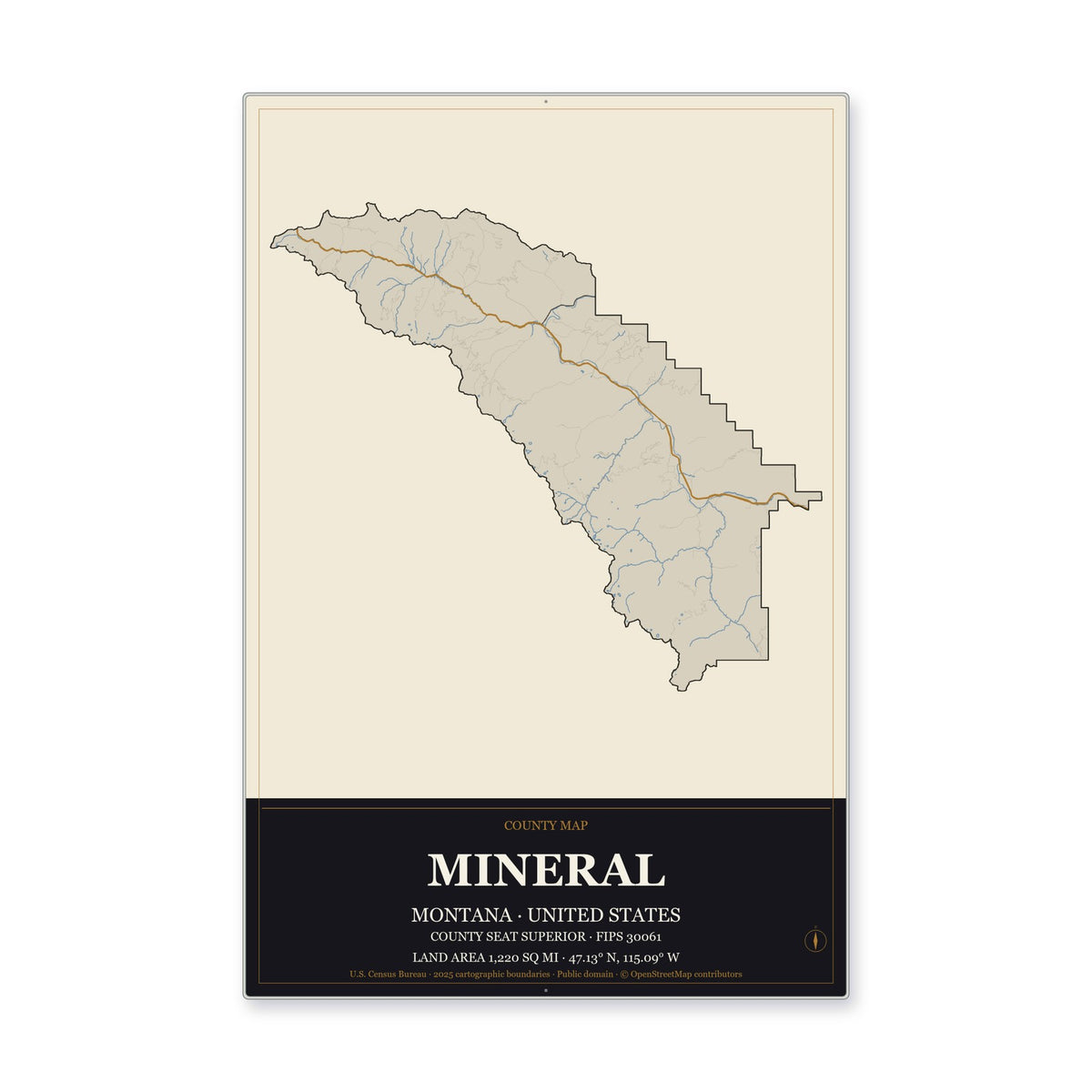Mineral County, Montana Map Aluminum Sign in Museum Plaque style