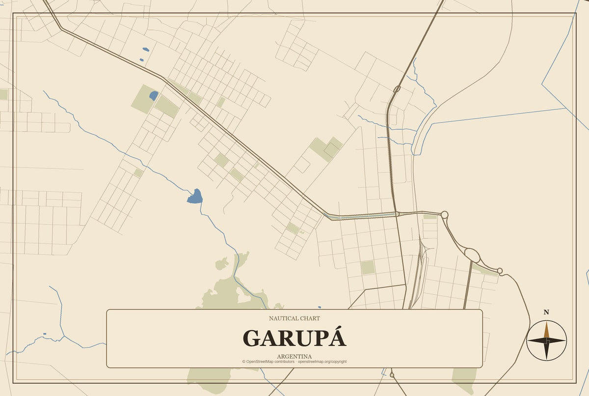 Garupá, Argentina City Map Aluminum Sign in Heritage Nautical style