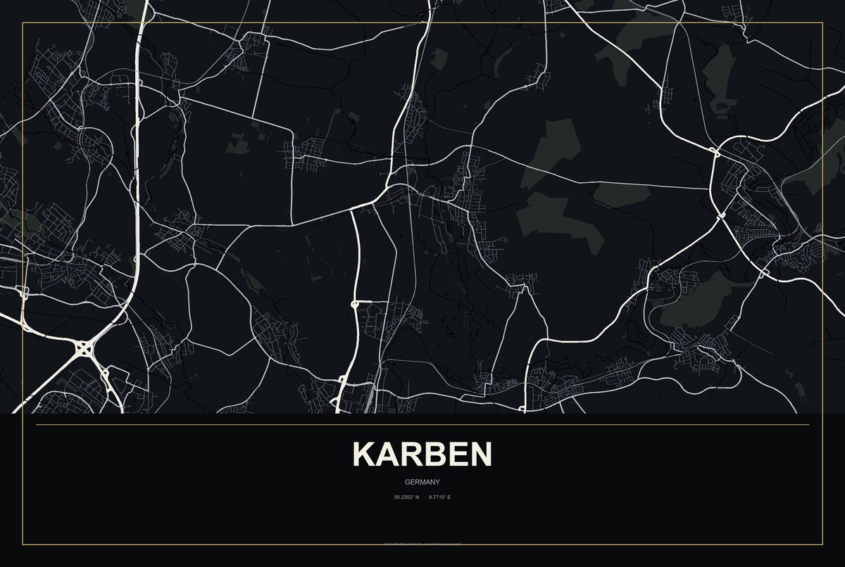 Karben, Germany City Map Aluminum Sign in Metropolitan Noir style