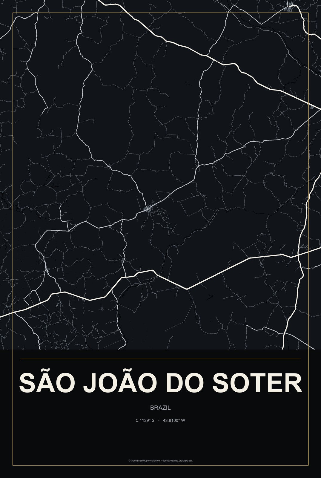 São João do Soter, Brazil City Map Aluminum Sign in Metropolitan Noir style
