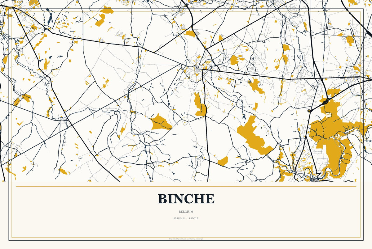 Binche, Belgium City Map Aluminum Sign in Citrine Modern style
