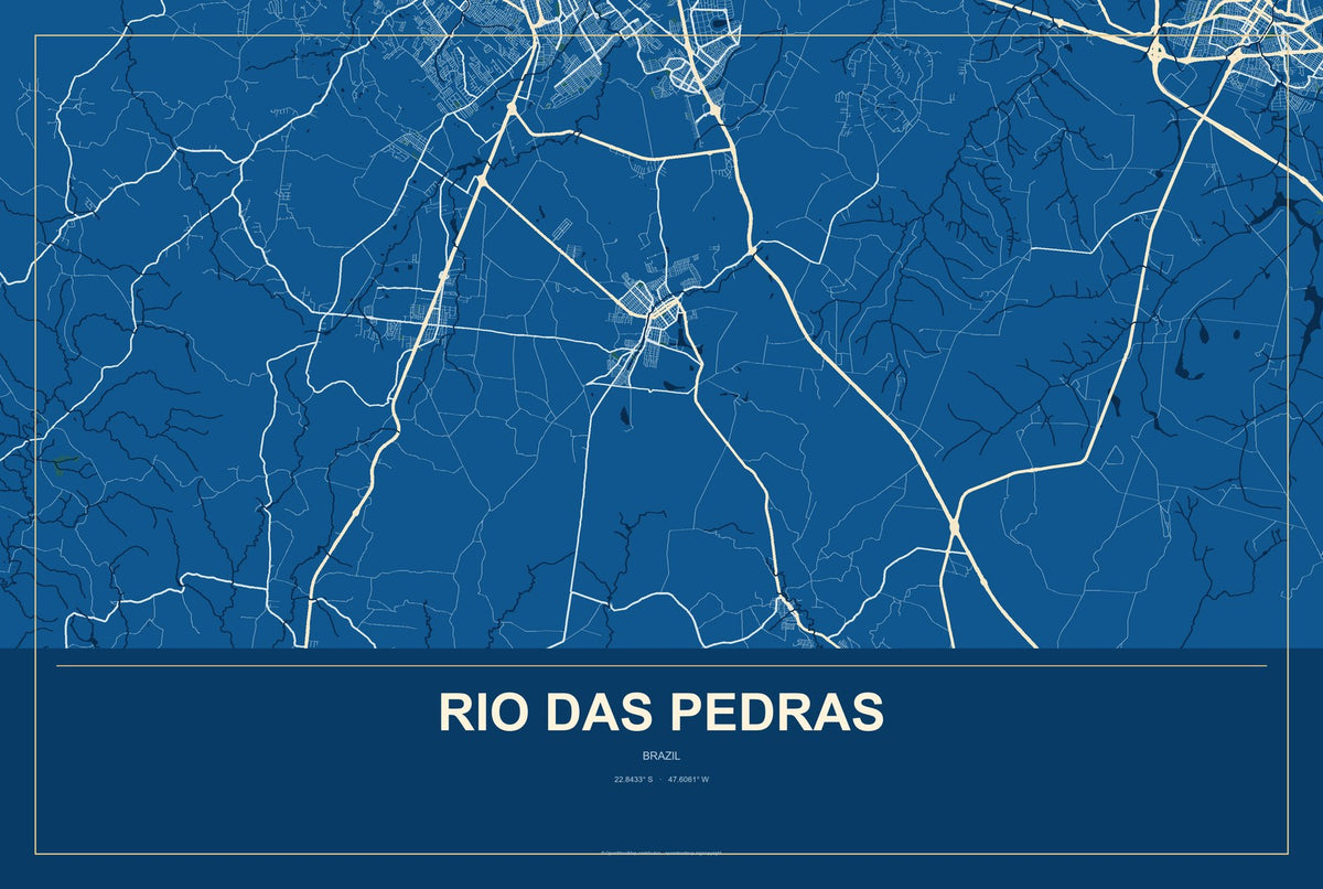 Rio das Pedras, Brazil City Map Aluminum Sign in Harbor Cobalt style
