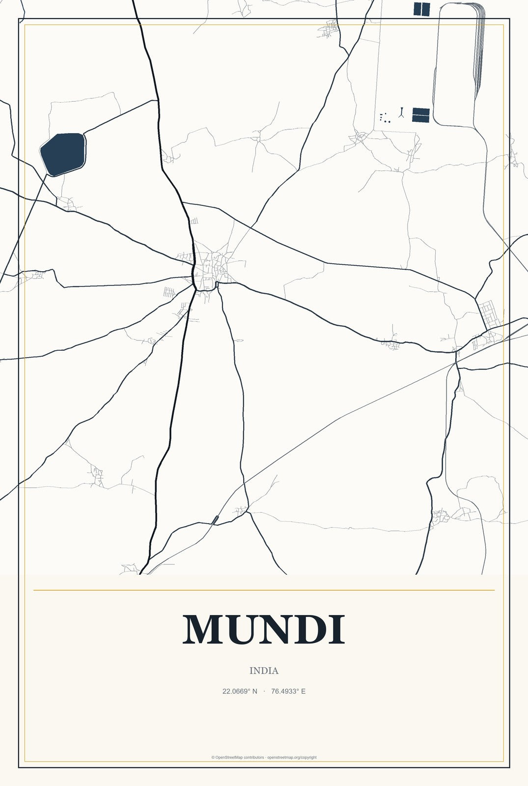 Mundi, India City Map Aluminum Sign in Citrine Modern style