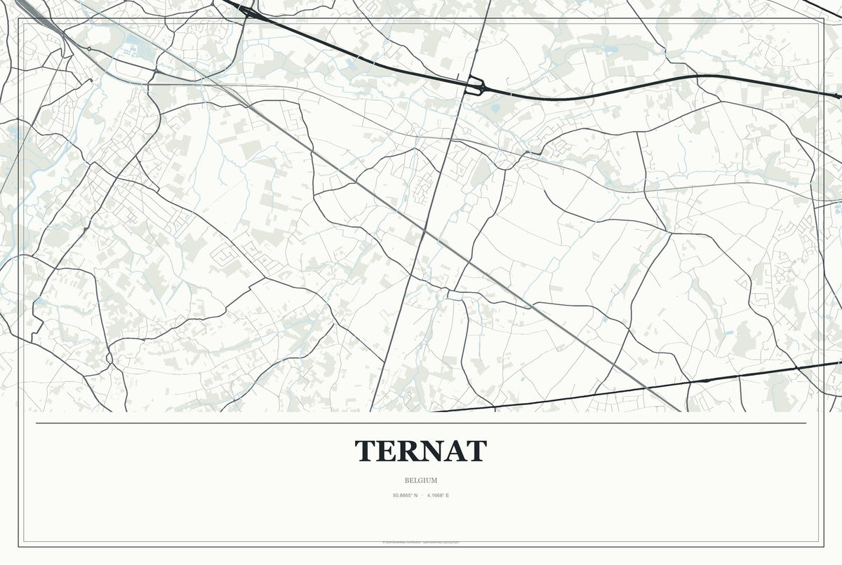 Ternat, Belgium City Map Aluminum Sign in Gallery Air style