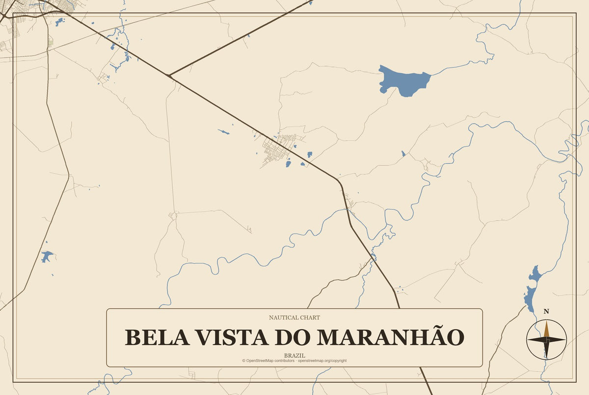 Bela Vista do Maranhão, Brazil City Map Aluminum Sign in Heritage Nautical style