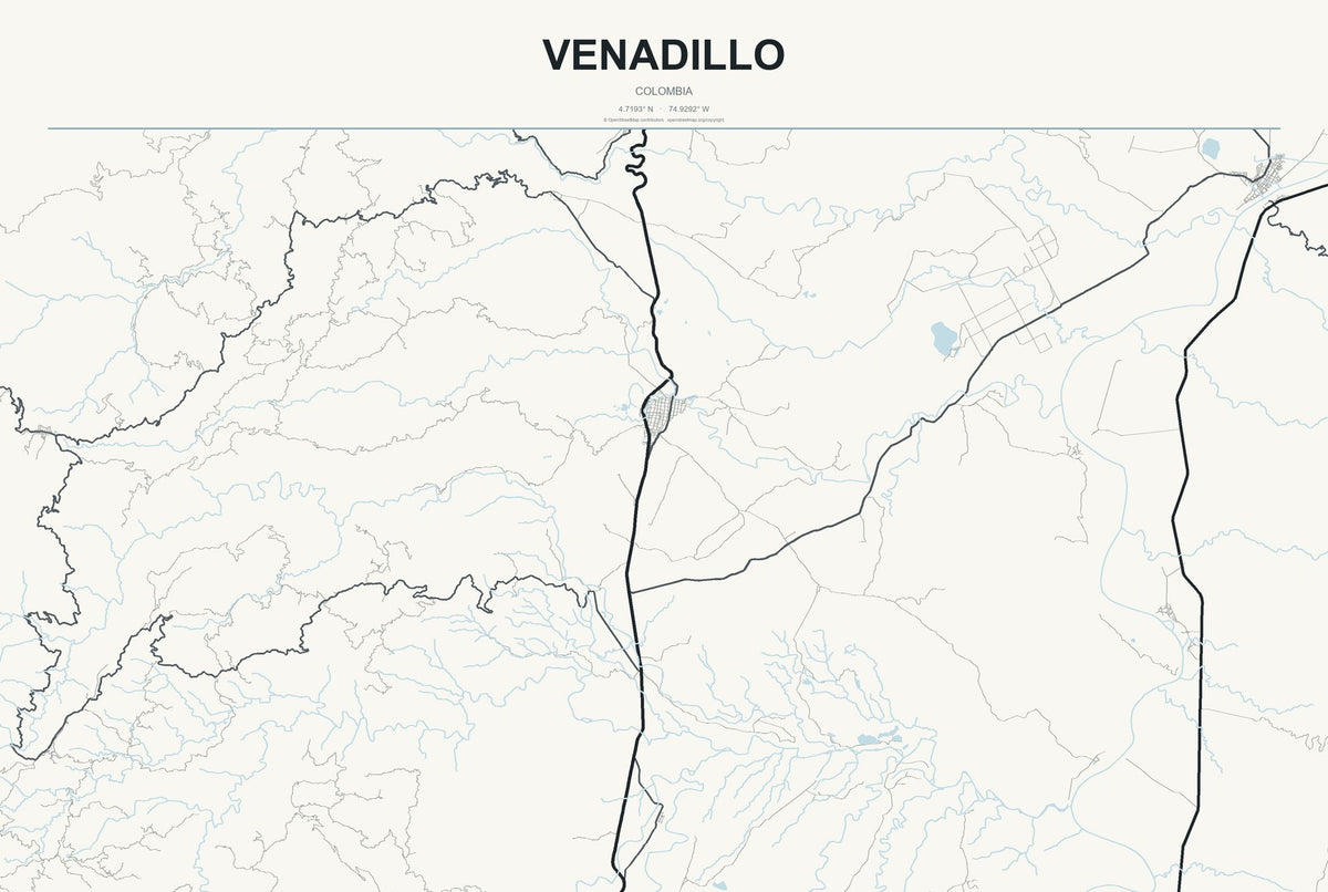 Venadillo, Colombia City Map Aluminum Sign in Headline Atlas style