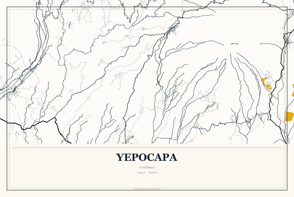 Yepocapa, Guatemala City Map Aluminum Sign in Citrine Modern style