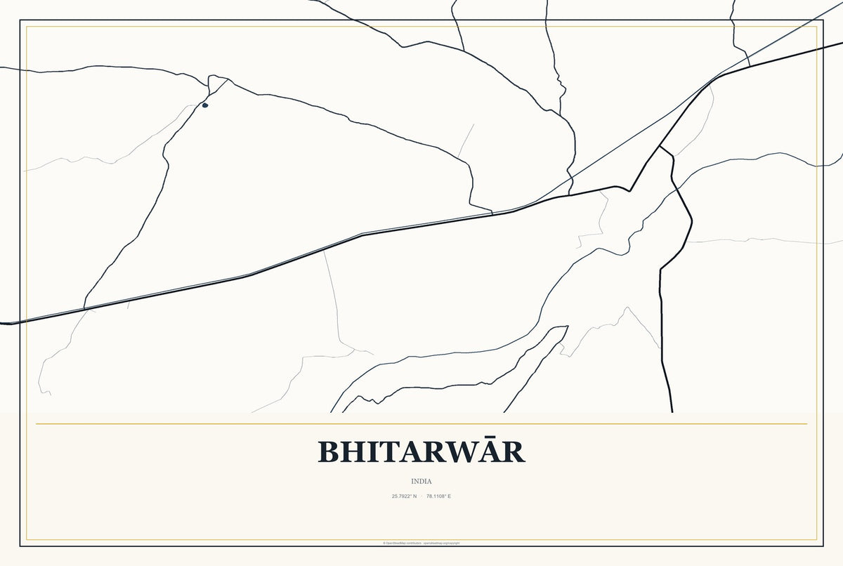 Bhitarwār, India City Map Aluminum Sign in Citrine Modern style