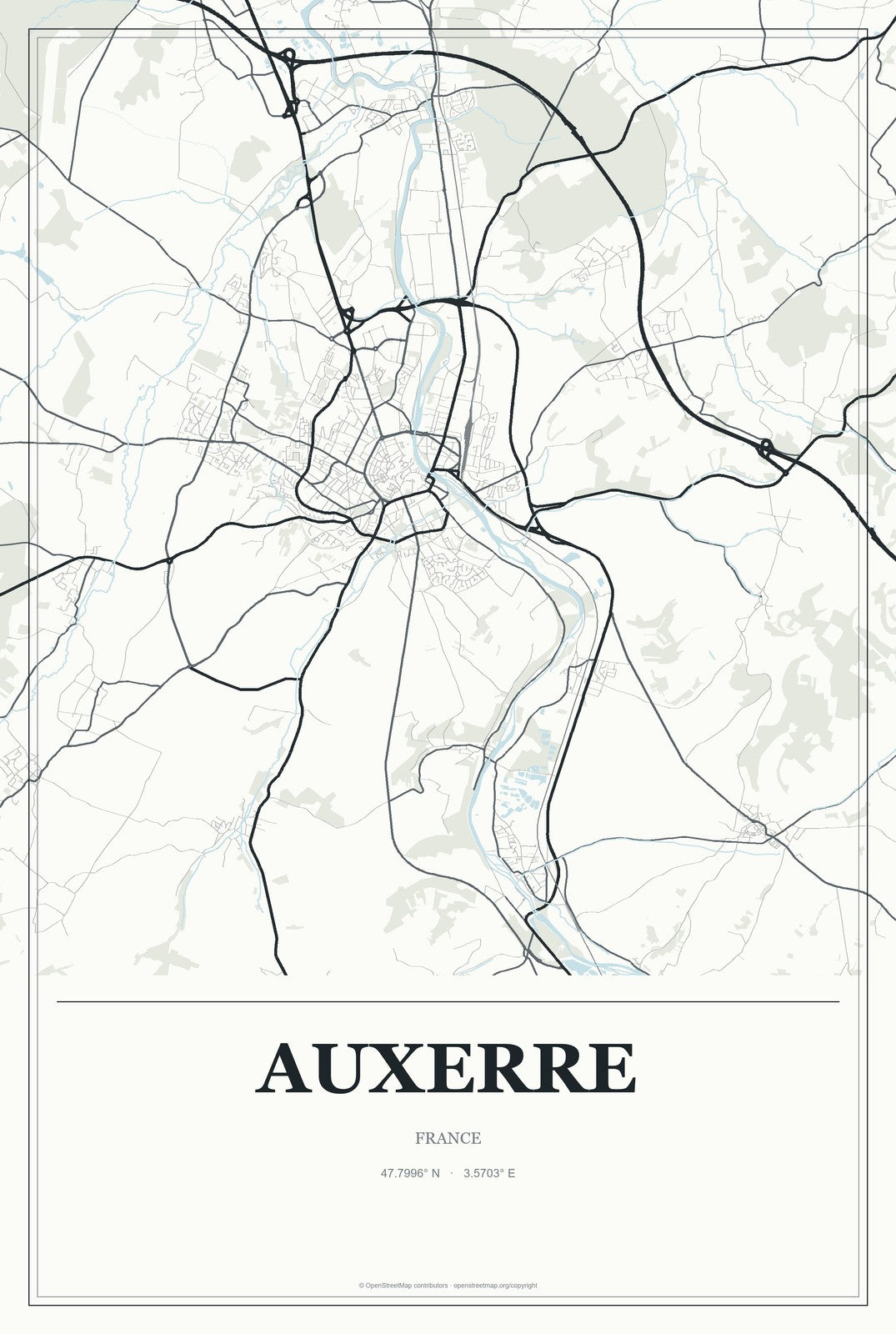 Auxerre, France City Map Aluminum Sign in Gallery Air style