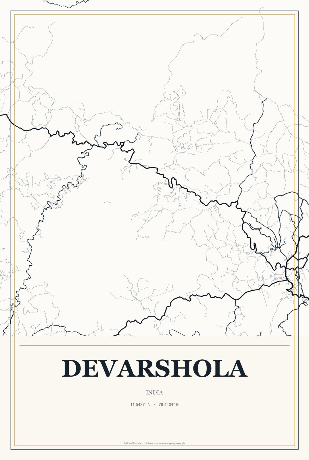 Devarshola, India City Map Aluminum Sign in Citrine Modern style