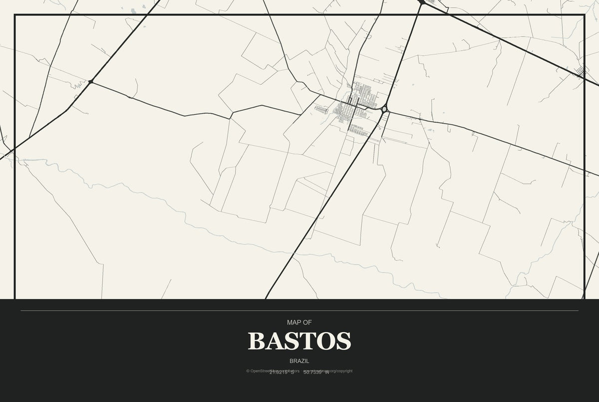 Bastos, Brazil City Map Aluminum Sign in Museum Plaque style
