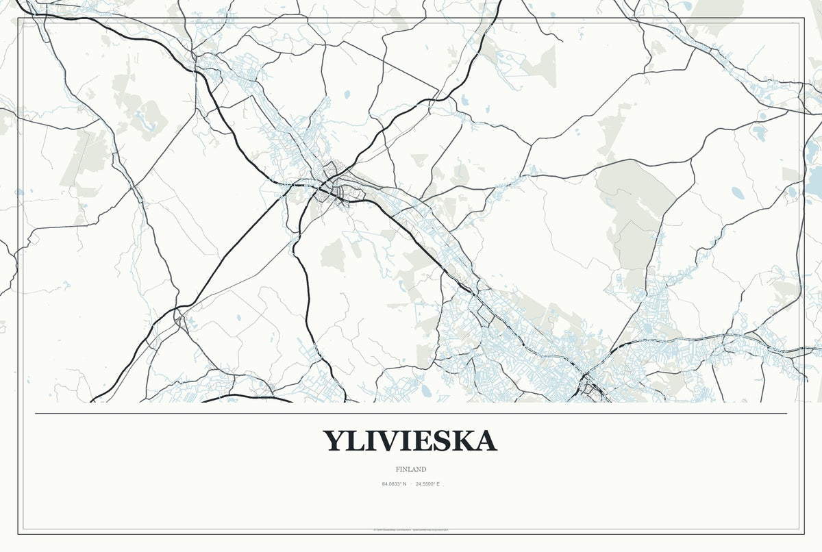 Ylivieska, Finland City Map Aluminum Sign in Gallery Air style
